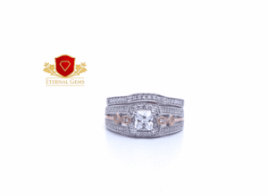 Sterling Silver Pavé Split-Shank with Patterned Strip Halo Engagement & Bridal Ring Set - Image 2