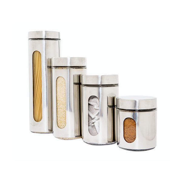 Glass & Stainless Steel Canister, Set of 4 - Image 1